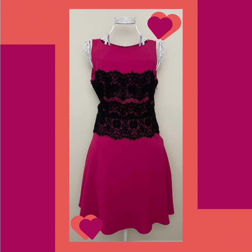 ann taylor LOFT pink semi-formal dress with black lace detailing